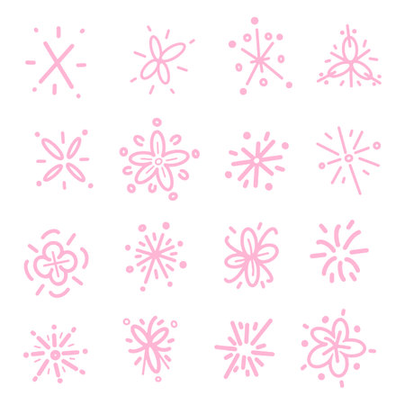 Set of hand drawn sparkle and starburst. Doodle style.のイラスト素材