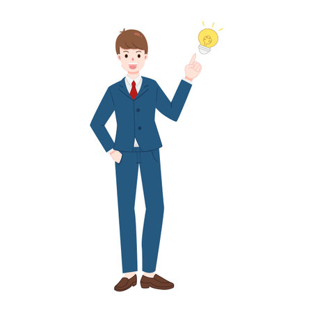 A business man has an idea. office worker with bulb. character designのイラスト素材