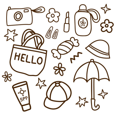 Set of traveling hand drawn doodle for element and illustrationのイラスト素材