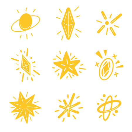 Set of sparkle star, diamond and starburst hand-drawn. Doodle style. Vector illustration.のイラスト素材