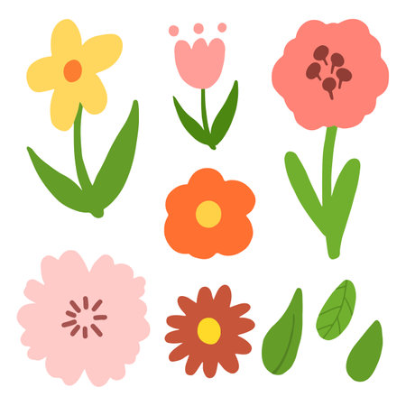 Set of flower or floral doodle hand drawn illustration with colorのイラスト素材