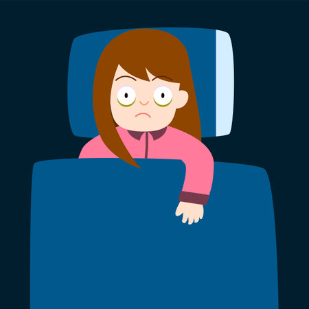 Women on the bed can not sleep. insomnia and sleeplessness. vector illustration.のイラスト素材