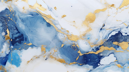 Blue, gold and white marble abstract background. Generative AIの素材