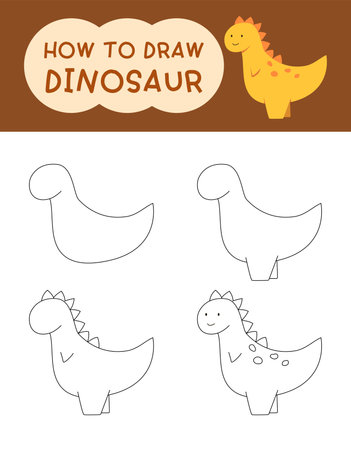 How to draw cute dinosaur cartoon for coloring bookのイラスト素材