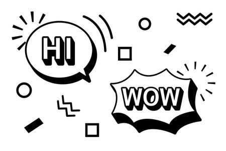 hi, wow, banner, poster concept, bubble speech, geometric and black and whiteのイラスト素材