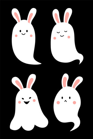 Rabbit ghost character design cartoon for halloween, element, poster and illustrationのイラスト素材