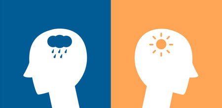 Mental health concept. depreesed and happy head illustration for therapist, psychologyのイラスト素材