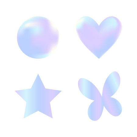 Pastel heart, star, circle, butterfly, holographic with mesh gradient for element, poster, bannerのイラスト素材