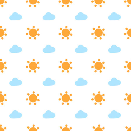 weather, sunny, cloud handdrawn cartoon seamless pattern background for wallpaper, wrapping,...