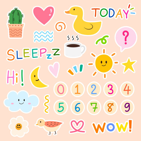 Daily planner cartoon sticker for note, daily, illustration, doodleのイラスト素材
