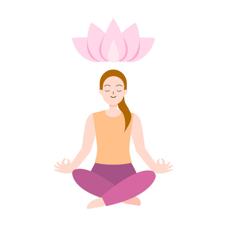 Woman or girl practicing meditation or doing yoga. mindfulness and mental health concept for illustrationのイラスト素材