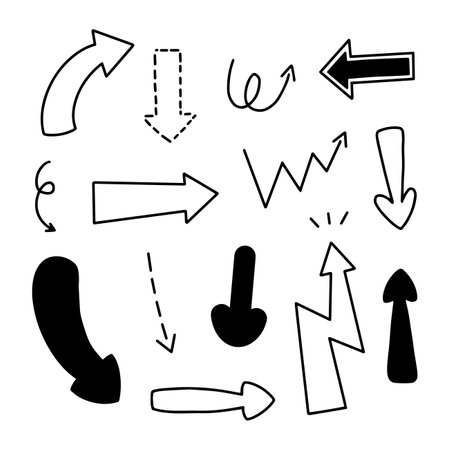 Arrows hand drawn with black line. Arrows sign for elementのイラスト素材