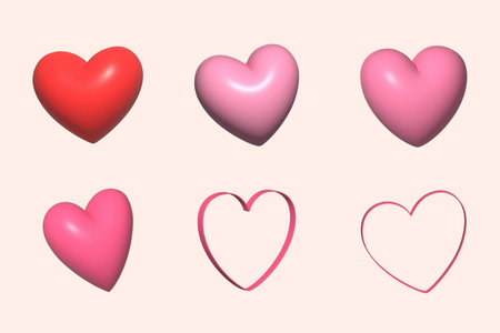 Heart 3D cartoon for valentine, love and element. Vector illustrationのイラスト素材