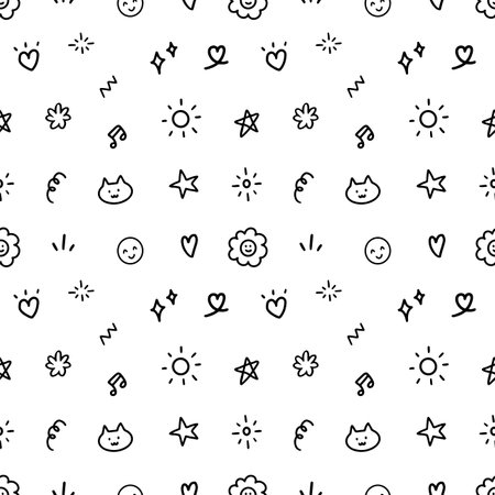 Cute stuff hand drawn doodle seamless pattern background for wallpaper and wrapping. Outline artのイラスト素材