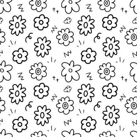 flower doodle hand drawn with black line seamless pattern background for wrapping and wallpaperのイラスト素材