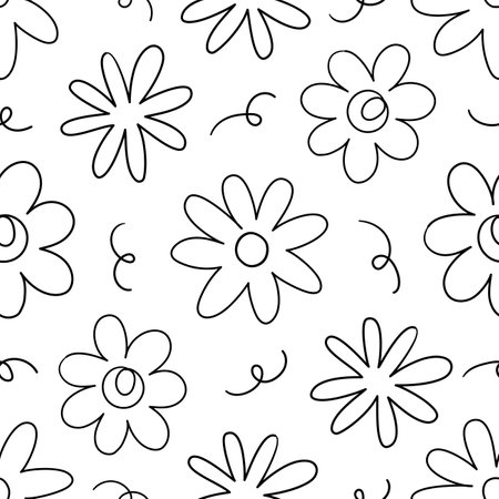 flower doodle hand drawn with black line seamless pattern background for wrapping and wallpaperのイラスト素材