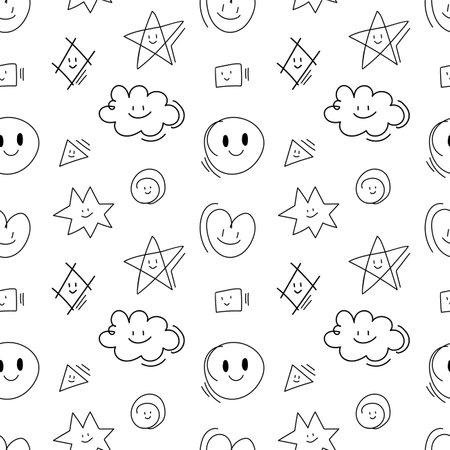 Various abstract doodle cartoon hand drawn seamless pattern background for wrapping and wallpaperのイラスト素材