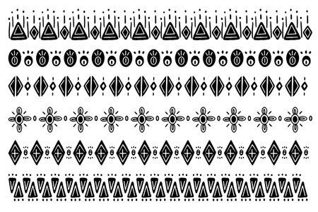 Ethnic traditional symbols with black and white. hand drawn doodle style. geometric shapes for element, print and clothingのイラスト素材