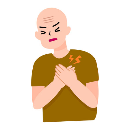 Elder or old man holding heart from pain. hurt heart attack. health and medical concept for illustrationのイラスト素材