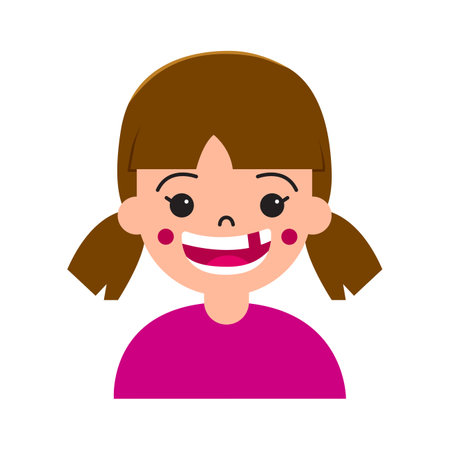 Kid or girl smiling with broken tooth. Dental concept for illustration and elementのイラスト素材