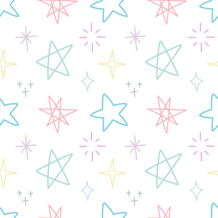 Sparkle and star doodle hand drawn colorful seamless pattern background for wrapping and wallpaperのイラスト素材