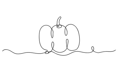 Pumpkin cartoon continuous black line drawing art for halloween, autumn, festival and illustrationのイラスト素材