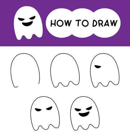 How to draw ghost cartoon step by step for learning, kid, education and coloring book. Vector illustration. Halloween festivalのイラスト素材