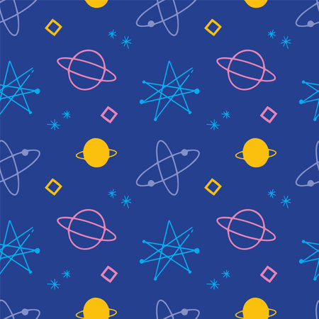 Doodle sparkle planet galaxy universe hand drawn seamless pattern background for wrapping, illustration and wallpaperのイラスト素材
