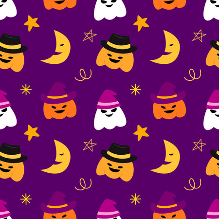 Cute halloween cartoon seamless pattern background. Trick or Treat for wrapping and wallpaperのイラスト素材