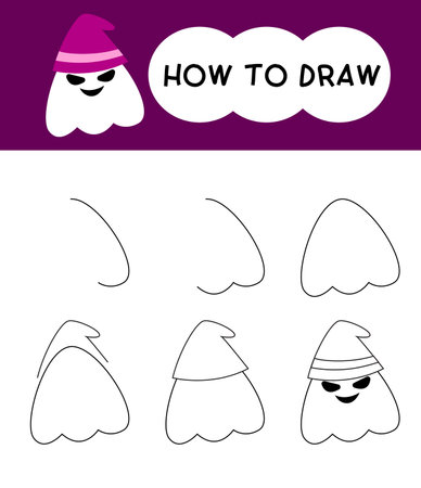 How to draw ghost cartoon step by step for learning, kid, education and coloring book. Vector illustration. Halloween festivalのイラスト素材
