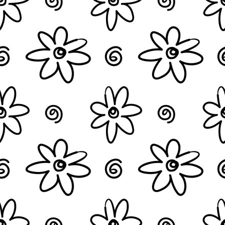 Flower doodle hand drawn cartoon seamless pattern background for wrapping and backdropのイラスト素材