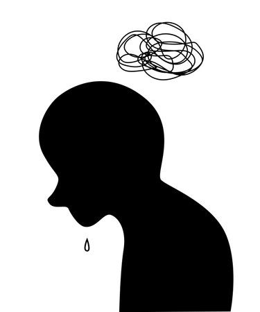 Mental health concept. A person depressed and anxiety with silhouette for illustration education health hospitalのイラスト素材