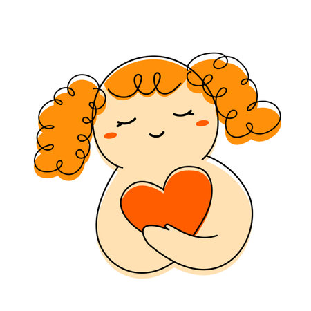 Hug yourself cartoon. Girl or woman hugging herself. Love yourself concept for mental health, sadness and depressionのイラスト素材