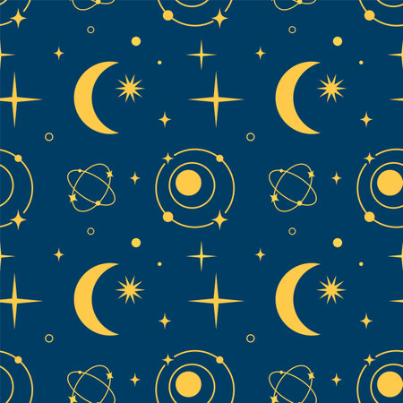 Sparkle star moon galaxy doodle graphic seamless pattern background for wallpaper wrapping prediction and astrologyのイラスト素材