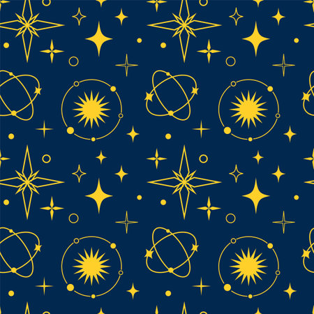 Sparkle star moon galaxy doodle graphic seamless pattern background for wallpaper wrapping prediction and astrologyのイラスト素材