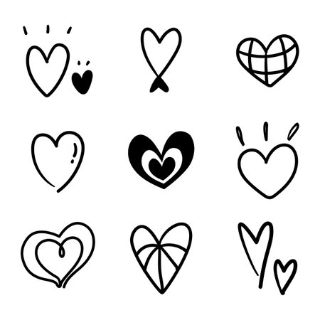 Doodle heart abstract handdrawn with black line for element and illustrationのイラスト素材