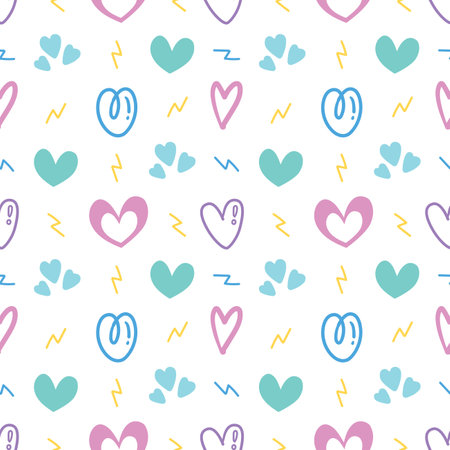 Heart and love doodle hand drawn seamless pattern background for wrapping, wallpaper, celebration, anniversary, valentine and holidayのイラスト素材