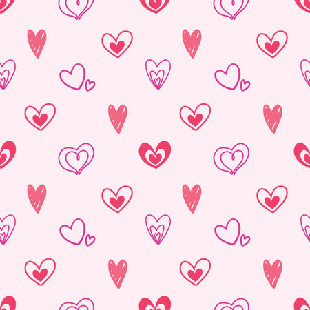 Heart and love doodle hand drawn seamless pattern background for wrapping, wallpaper, celebration, anniversary, valentine and holidayのイラスト素材