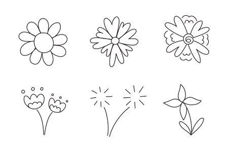 Abstract doodle flowers hand drawn various shape for element, nature and illustrationのイラスト素材