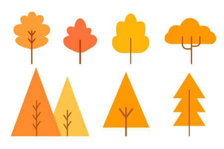 Various autumn tree and foliage. Seasonal and holiday for icon element and illustrationのイラスト素材