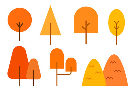 Various autumn tree and foliage. Seasonal and holiday for icon element and illustrationのイラスト素材