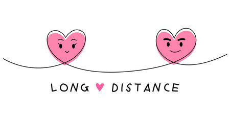 Love long distance cartoon sign and symbol for couple and illustrationのイラスト素材