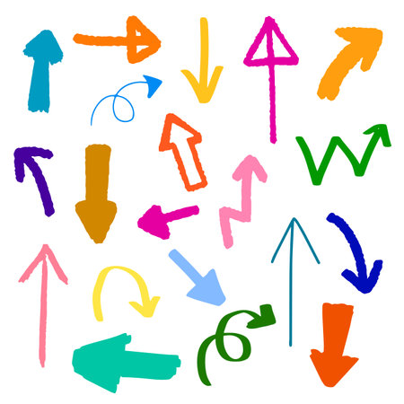 Colorful arrow and direction hand drawn with different stroke and shape for element and symbolのイラスト素材