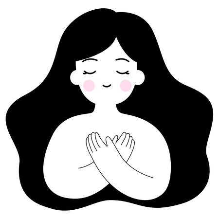 Woman or girl hug herself cartoon. Mental health and love yourself concept for medical, healthy, element and illustrationのイラスト素材