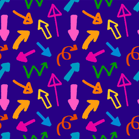Colorful arrow and direction doodle hand drawn with different stroke and shape seamless pattern background for wrapping and wallpaperのイラスト素材