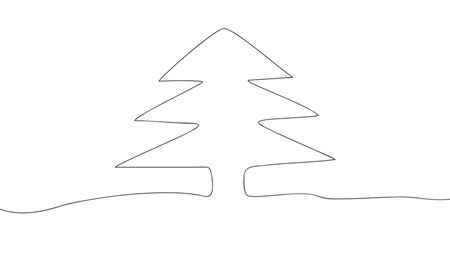 Christmas tree handwriting. Black line continuous for holiday element and festiveのイラスト素材