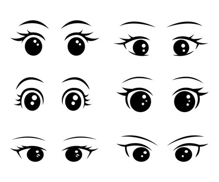 Set of anime eyes cartoon for element, facial expression, face and emotionのイラスト素材