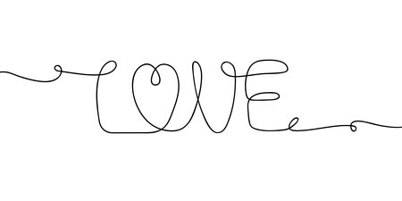 Continuous line drawing art. love text hand drawn with black line. Handdrawingのイラスト素材