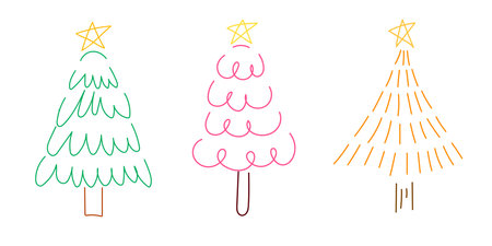 Abstract Christmas tree cartoon doodle hand drawn with different shapes for illustration and elementのイラスト素材