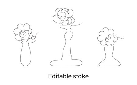 Continuous line flower hand drawn abstract art for element, decoration and illustration. line art. Editable stokeのイラスト素材